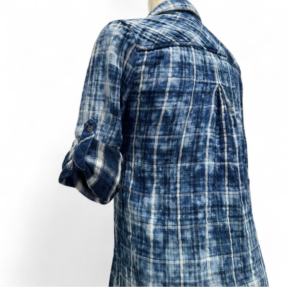 Anthropologie Plaid Shirt Dress Blue Cotton Button-Up XS - Picture 3 of 7